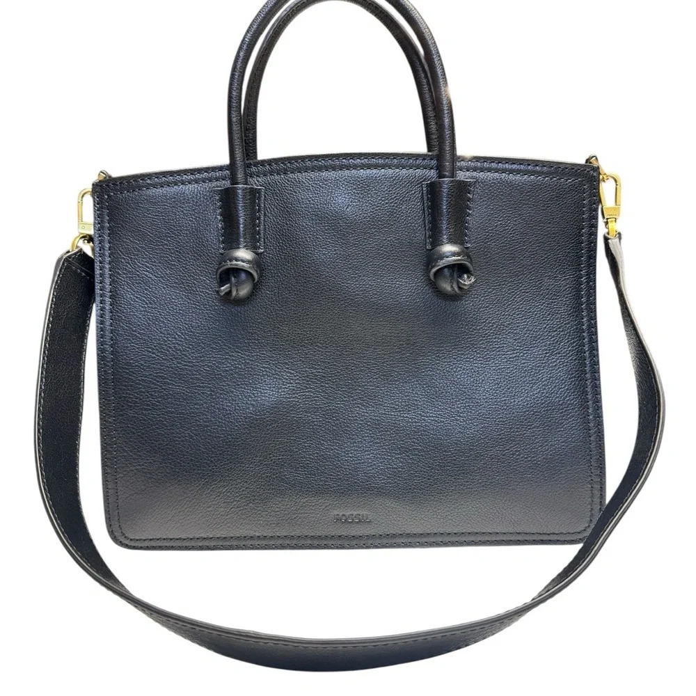 Fossil Black Leather Satchel with Gold Hardware - Picture 1 of 12